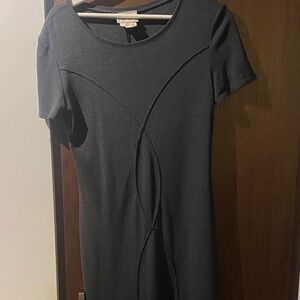 Joseph Ribkoff Black Short-Sleeve Midi Dress with Curved Seam Detail